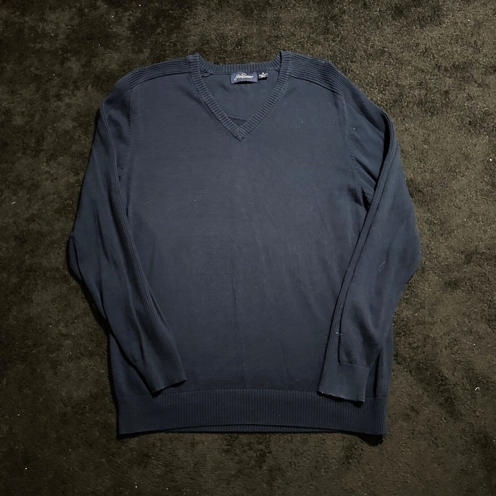 Jack Nicklaus Sweater Mens Medium Navy Blue V-Neck Golden Bear Logo 100% Cotton